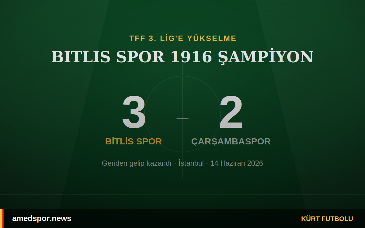 Bitlis Spor 1916, Çarşambaspor'u 3-2 yenerek 3. Lig'e yükseldi
